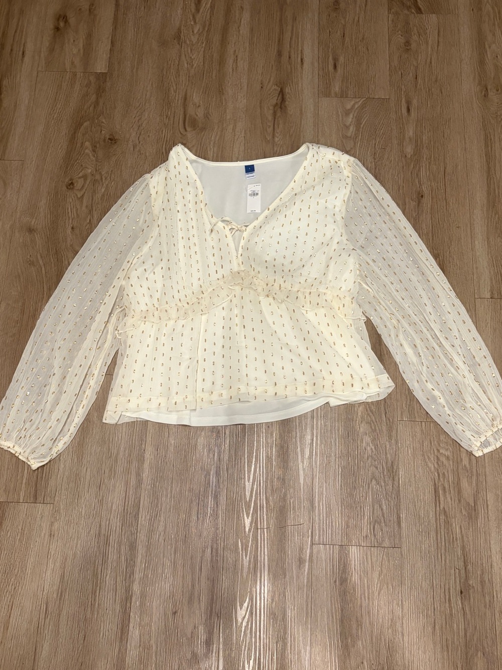 Old Navy Cream Metallic-Dot Tie-Front Blouse